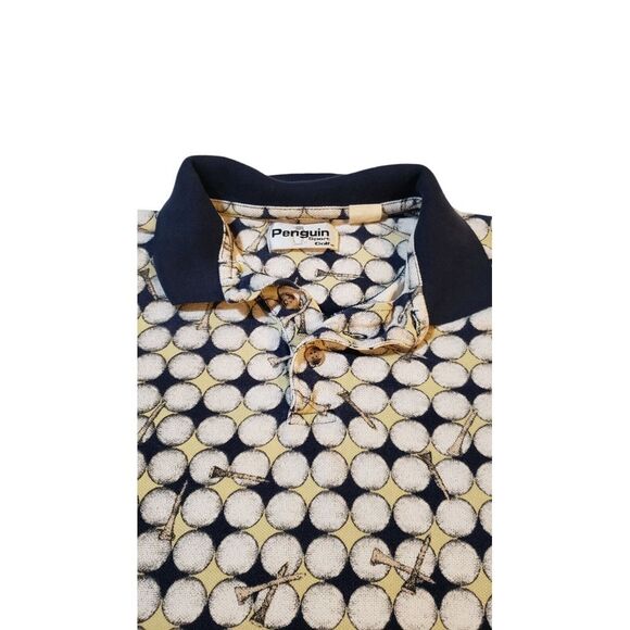 Vintage Penguin Sport Polo Shirt Mens Navy Medium All Over Golf Print Gorpcore - Picture 7 of 15